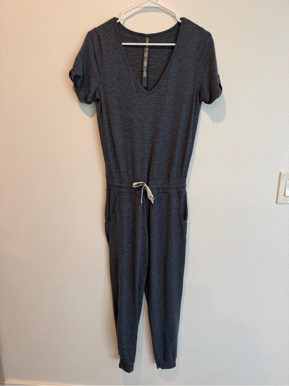 Vuori Charcoal Gray V-Neck Short Sleeve Jumpsuit